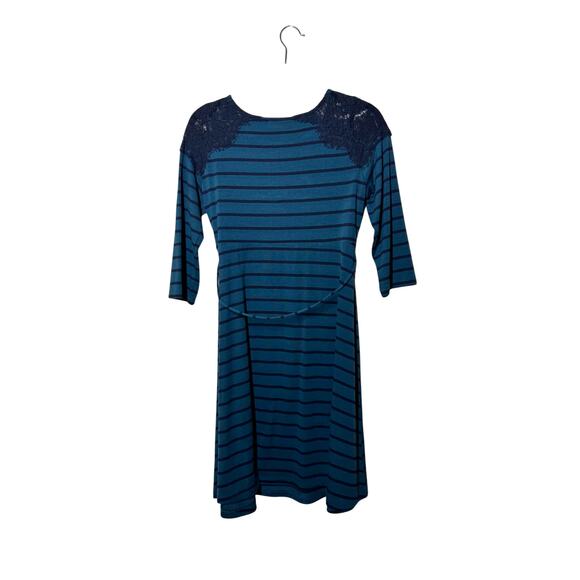 MOTHERHOOD MATERNITY STRIPED T-SHIRT DRESS LACE SHOULDER SIZE MEDIUM - Picture 8 of 8